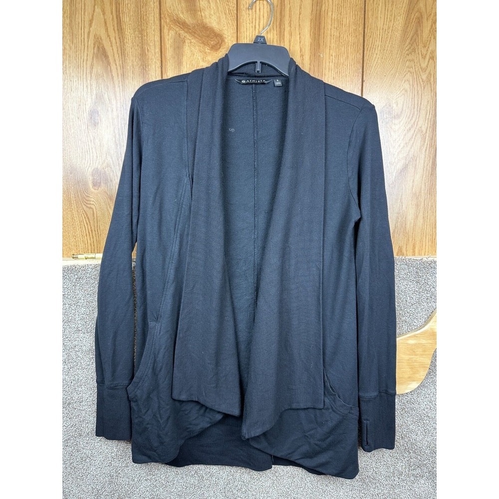 EUC Athleta Pranayama Wrap Jacket Open Front Cardigan Sweater Womens Small Black